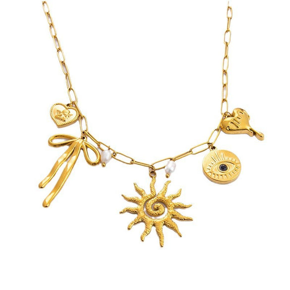Stainless Steel And Titanium Steel Geometric Pendant Clavicle Chain Necklace With 18K Gold Electroplating For Women