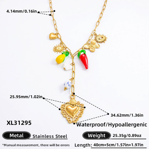 Stainless Steel And Titanium Steel Geometric Pendant Clavicle Chain Necklace With 18K Gold Electroplating For Women