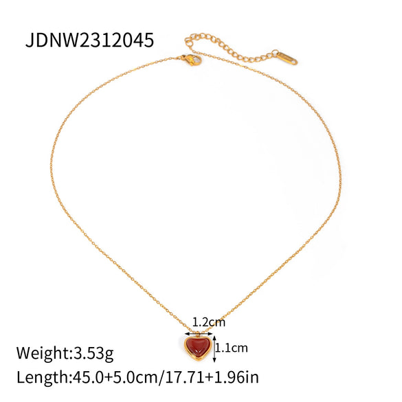Stainless Steel And Titanium Steel Geometric Pendant Necklace With Red Agate Electroplating Style For Women