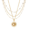 Stainless Steel And Titanium Steel Geometric Star Moon Pendant Pearl Multilayer Overlapping Necklace For Women With Electroplating