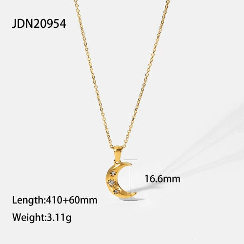 Stainless Steel And Titanium Steel Geometric Star Zircon Necklace For Women With Electroplating