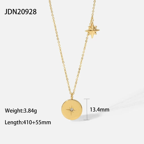 Stainless Steel And Titanium Steel Geometric Star Zircon Necklace For Women With Electroplating