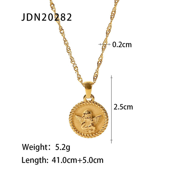Stainless Steel And Titanium Steel Geometric Style Angel Pendant Necklace With Electroplating Treatment