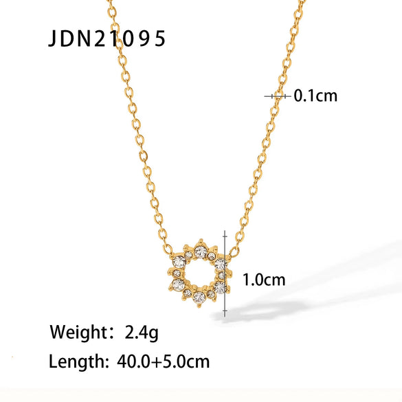 Stainless Steel And Titanium Steel Geometric Style Pearl Zircon Sun Niche Multilayer Stacked Necklace For Women