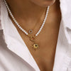 Stainless Steel And Titanium Steel Geometric Style Pearl Zircon Sun Niche Multilayer Stacked Necklace For Women