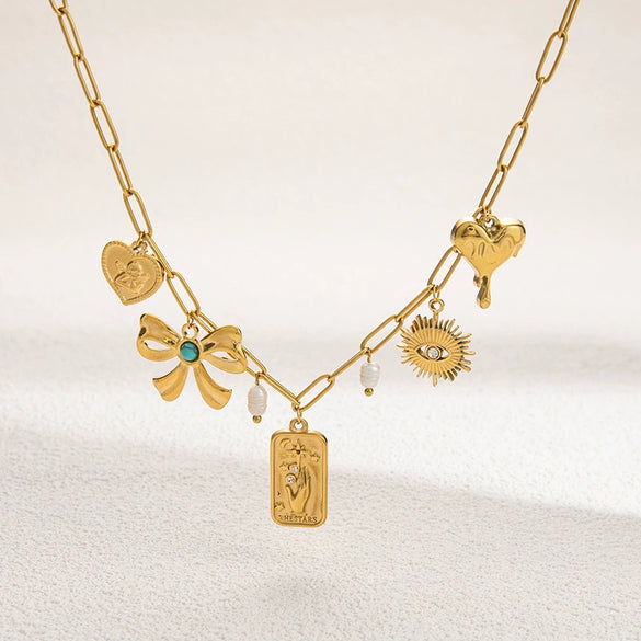 Stainless Steel And Titanium Steel Geometric Sunflower Tarot Pendant Clavicle Chain Jewelry For Women With Electroplating