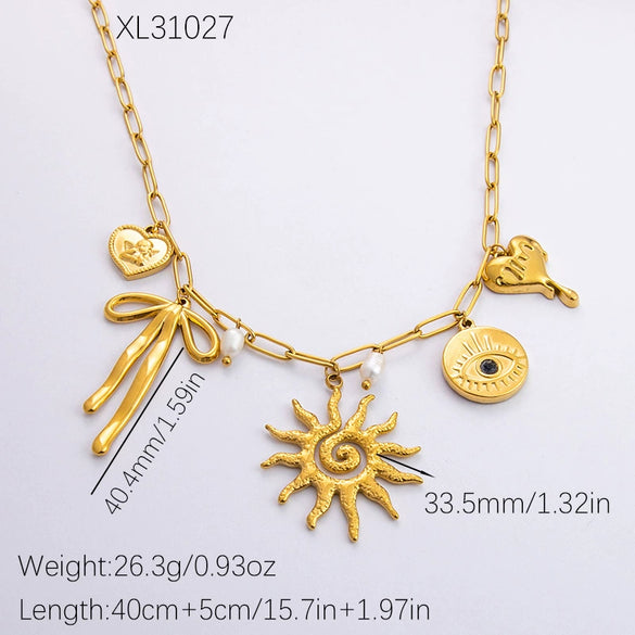 Stainless Steel And Titanium Steel Geometric Sunflower Tarot Pendant Clavicle Chain Jewelry For Women With Electroplating