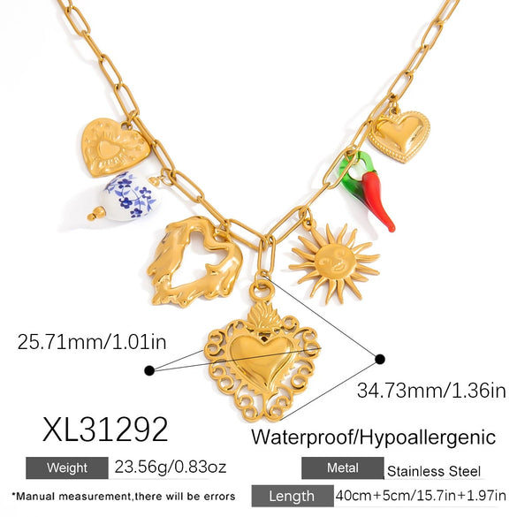 Stainless Steel And Titanium Steel Geometric Sunflower Tarot Pendant Clavicle Chain Jewelry For Women With Electroplating