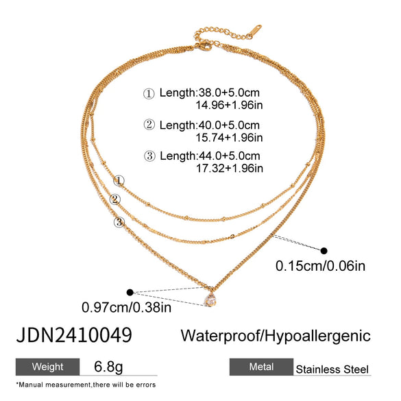 Stainless Steel And Titanium Steel Geometric Water Drop Pendant Multilayer Stacked Clavicle Chain Necklace For Women With Electroplating