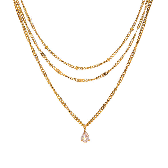 Stainless Steel And Titanium Steel Geometric Water Drop Pendant Multilayer Stacked Clavicle Chain Necklace For Women With Electroplating