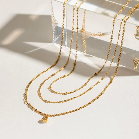 Stainless Steel And Titanium Steel Geometric Water Drop Pendant Multilayer Stacked Clavicle Chain Necklace For Women With Electroplating
