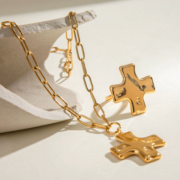 Stainless Steel And Titanium Steel Hammer Cross Pendant Necklace Jewelry With Electroplating Design