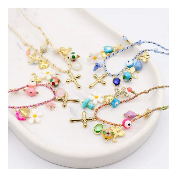 Stainless Steel And Titanium Steel Heart And Cross Shaped Zircon Multipendant Necklace With Electroplating