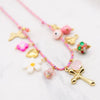Stainless Steel And Titanium Steel Heart And Cross Shaped Zircon Multipendant Necklace With Electroplating