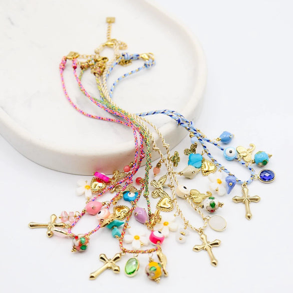 Stainless Steel And Titanium Steel Heart And Cross Shaped Zircon Multipendant Necklace With Electroplating