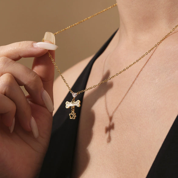 316L Stainless Steel And 316L Stainless Steel Heart Bone Zircon Pendant Stacked Clavicle Necklace And Bracelet Set With Electroplating