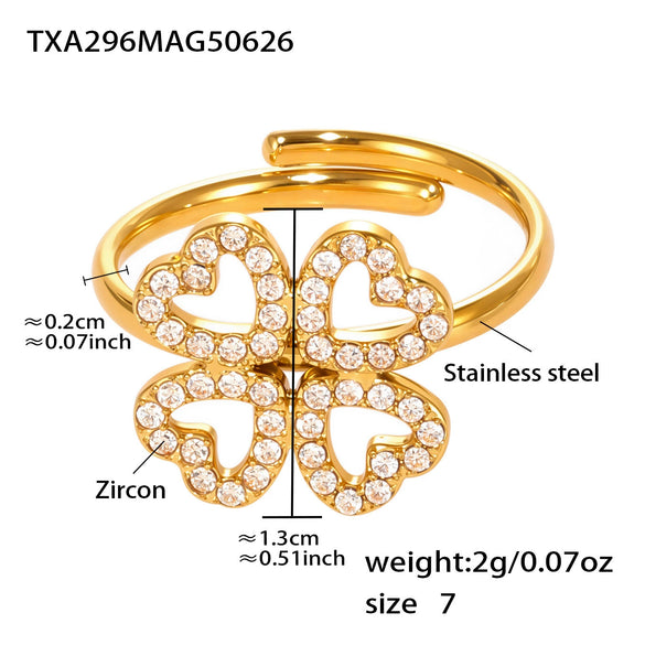 316L Stainless Steel And 316L Stainless Steel Heart Four Leaf Flower Jewelry Set With Electroplating Necklace Bracelet Ring