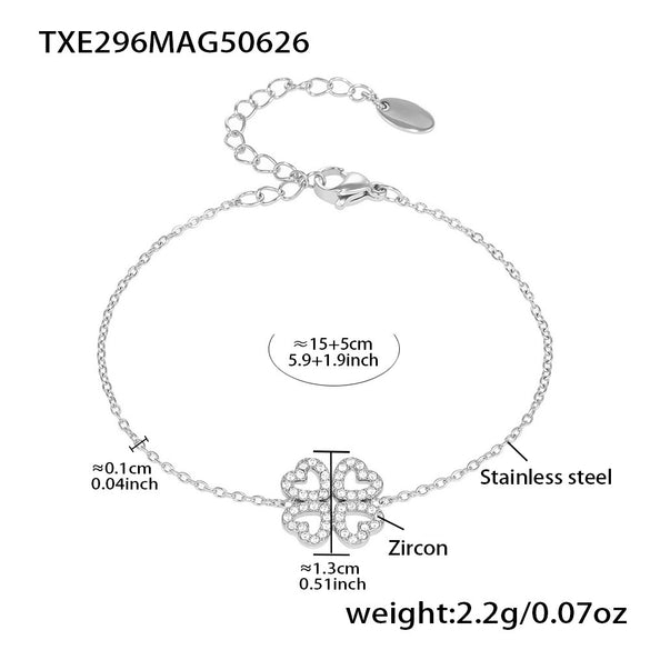 316L Stainless Steel And 316L Stainless Steel Heart Four Leaf Flower Jewelry Set With Electroplating Necklace Bracelet Ring