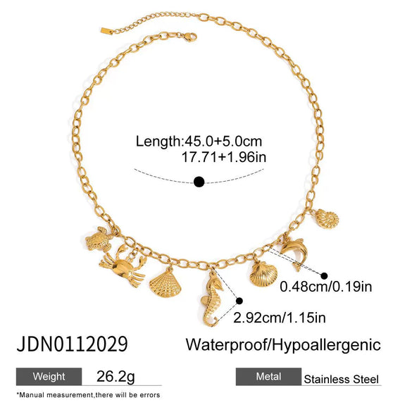 Stainless Steel And Titanium Steel Holiday Turtle Conch Shell Dolphin Crab Seahorse Pendant Necklace With Electroplating