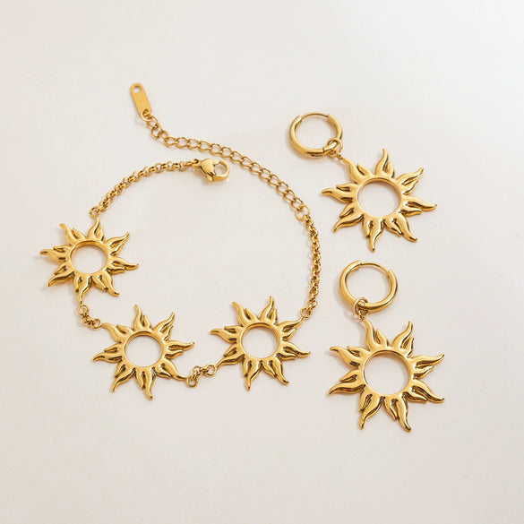 Stainless Steel And Titanium Steel Hollow Bracelet And Earrings With Stars Sun And Moon Clouds Universe Pattern Electroplated Minimalist Jewelry For Women