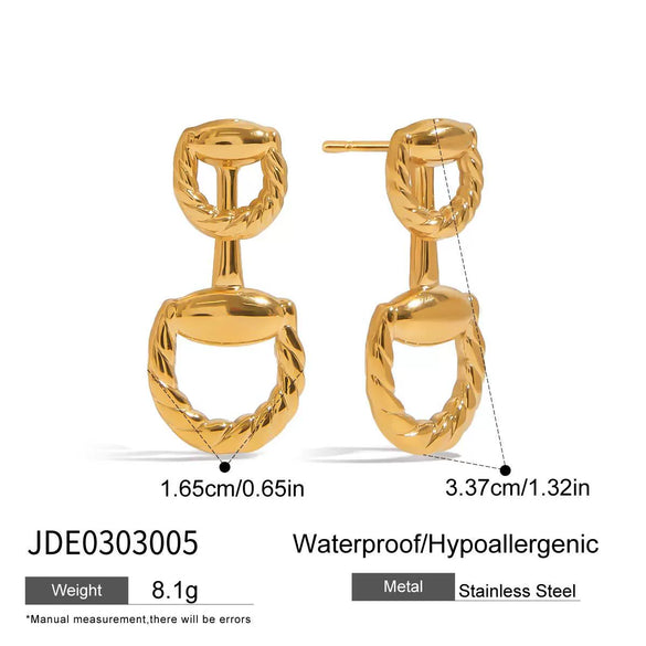 Stainless Steel And Titanium Steel Horseshoe Buckle Earrings With Heart Water Drop And Bell Patterns Electroplated Geometric Style