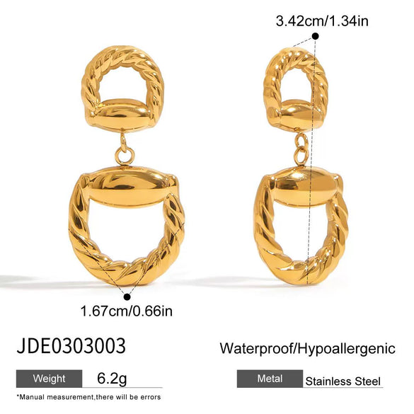 Stainless Steel And Titanium Steel Horseshoe Buckle Earrings With Heart Water Drop And Bell Patterns Electroplated Geometric Style