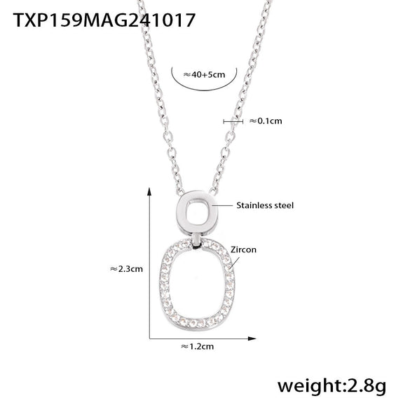 Stainless Steel And Titanium Steel Inlaid Zircon Double Ring Necklace Bracelet For Women With Electroplating And Geometric Style