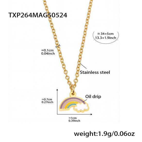 316L Stainless Steel And 316L Stainless Steel Jewelry For Kids Dopamine Dripping Oil Rainbow Cloud Style With Electroplating And Chain Pattern Include Necklace Bracelet Ring Earrings