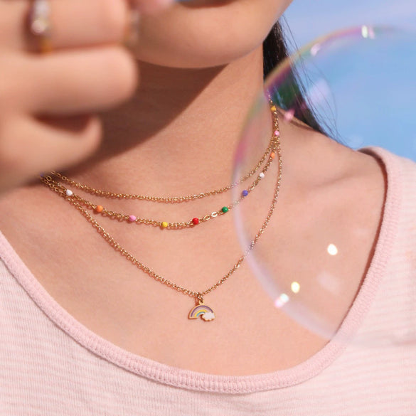 316L Stainless Steel And 316L Stainless Steel Jewelry For Kids Dopamine Dripping Oil Rainbow Cloud Style With Electroplating And Chain Pattern Include Necklace Bracelet Ring Earrings