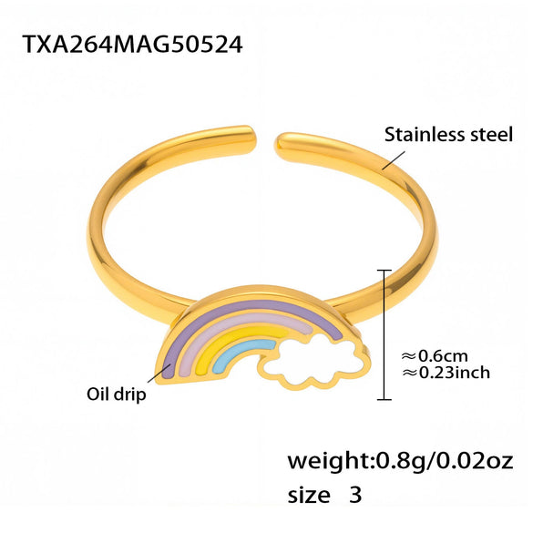 316L Stainless Steel And 316L Stainless Steel Jewelry For Kids Dopamine Dripping Oil Rainbow Cloud Style With Electroplating And Chain Pattern Include Necklace Bracelet Ring Earrings