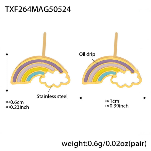 316L Stainless Steel And 316L Stainless Steel Jewelry For Kids Dopamine Dripping Oil Rainbow Cloud Style With Electroplating And Chain Pattern Include Necklace Bracelet Ring Earrings