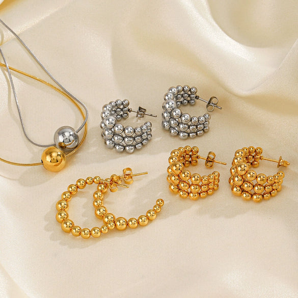 Stainless Steel And Titanium Steel Jewelry Set With Geometric Style For Women Earrings And Necklace With Ochain And 18K Gold Plated Electroplating