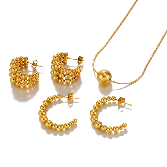 Stainless Steel And Titanium Steel Jewelry Set With Geometric Style For Women Earrings And Necklace With Ochain And 18K Gold Plated Electroplating