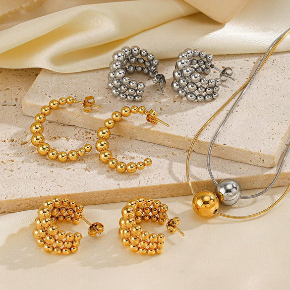 Stainless Steel And Titanium Steel Jewelry Set With Geometric Style For Women Earrings And Necklace With Ochain And 18K Gold Plated Electroplating