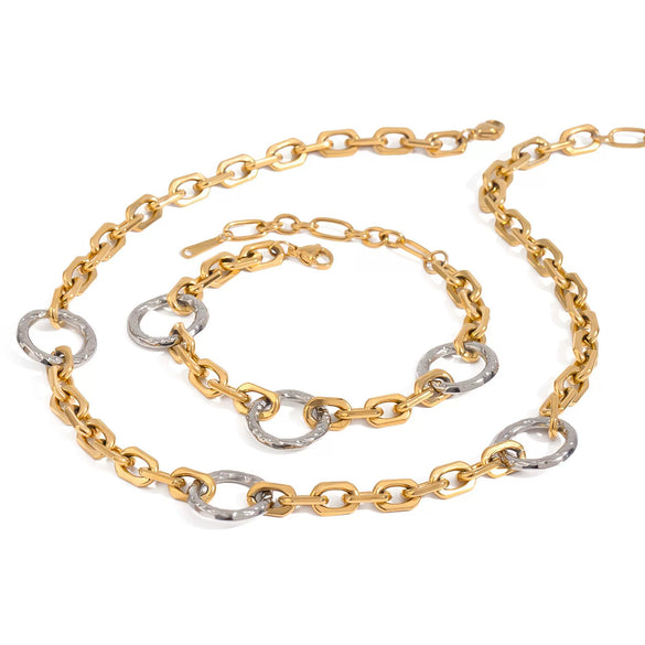 Stainless Steel And Titanium Steel Jewelry Set With Geometric Style For Women Electroplated Necklace And Bracelet