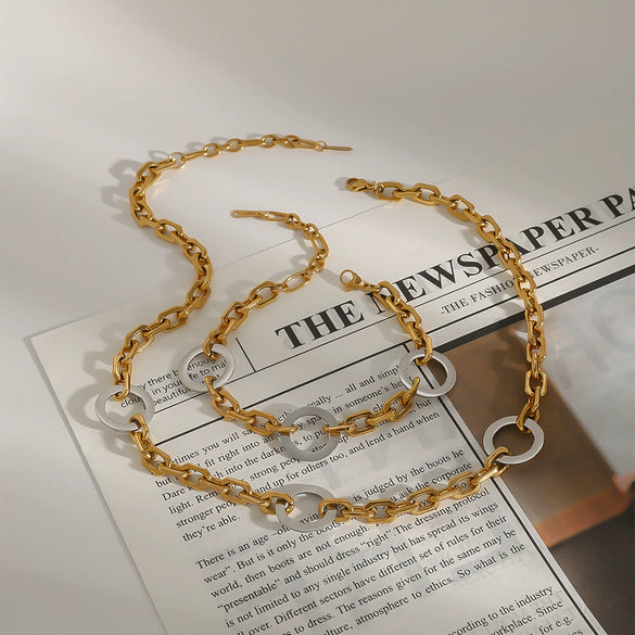 Stainless Steel And Titanium Steel Jewelry Set With Geometric Style For Women Electroplated Necklace And Bracelet