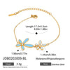 Stainless Steel And Titanium Steel Jewelry With Blue And White Drop Oil And Diamond Flowers Pattern Electroplated For Women Marine Vacation Style