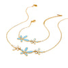 Stainless Steel And Titanium Steel Jewelry With Blue And White Drop Oil And Diamond Flowers Pattern Electroplated For Women Marine Vacation Style