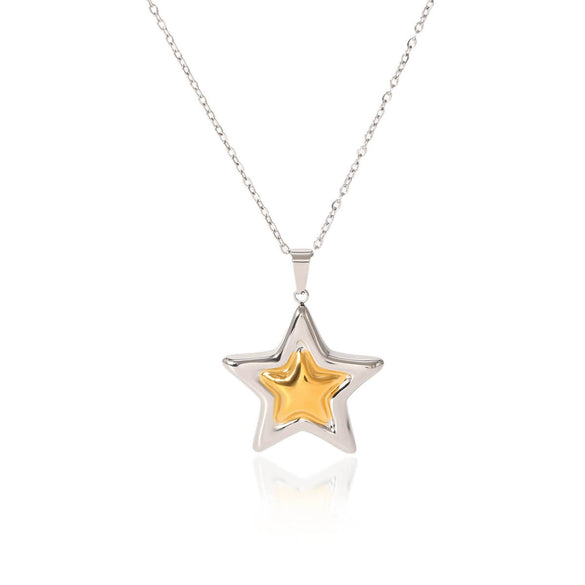 Stainless Steel And Titanium Steel Jewelry With Fivepointed Star Pattern Electroplated Pendant Necklace And Earrings For Women