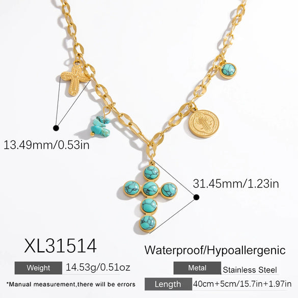 Stainless Steel And Titanium Steel Light Luxury O Chain Necklace With 18K Gold Cross And Pearl Electroplated