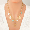 Stainless Steel And Titanium Steel Light Luxury O Chain Necklace With 18K Gold Cross And Pearl Electroplated