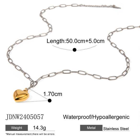 Stainless Steel And Titanium Steel Love Contrast Color Pendant Necklace With Geometric Pattern And Electroplating Treatment