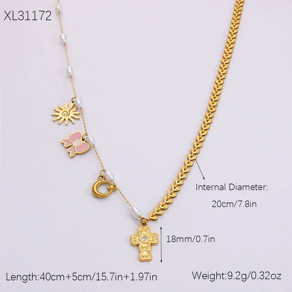 Stainless Steel And Titanium Steel Love Cross Pendant Necklace With U Shape Pattern Electroplated For Women Fashion Clavicle Chain