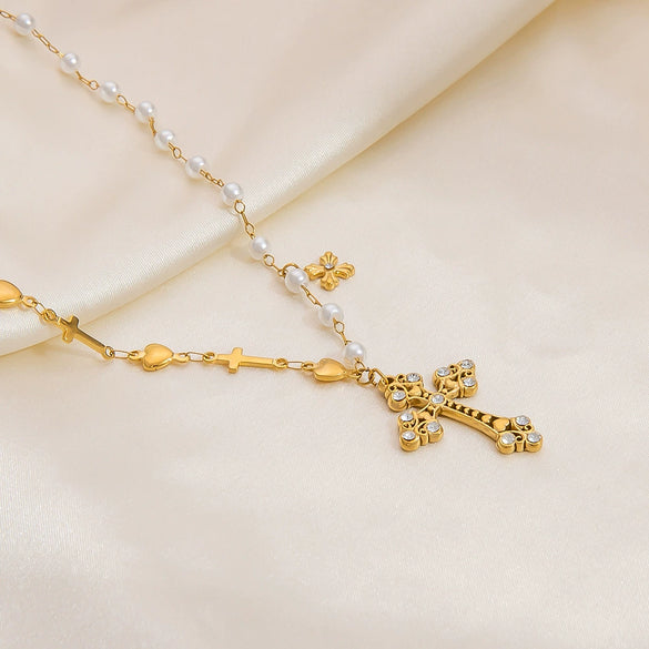 Stainless Steel And Titanium Steel Love Cross Pendant Necklace With U Shape Pattern Electroplated For Women Fashion Clavicle Chain