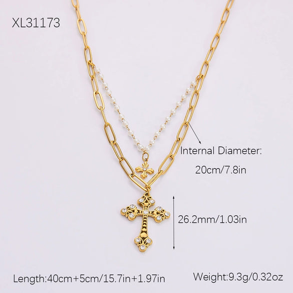 Stainless Steel And Titanium Steel Love Cross Pendant Necklace With U Shape Pattern Electroplated For Women Fashion Clavicle Chain