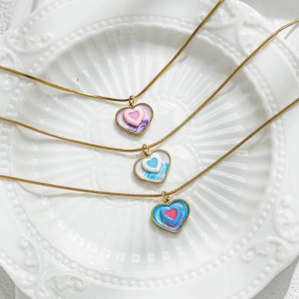 Stainless Steel And Titanium Steel Love Peach Heart Pendant Necklace For Women With Electroplating Simple Fashion Style