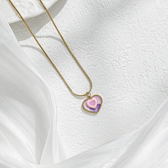 Stainless Steel And Titanium Steel Love Peach Heart Pendant Necklace For Women With Electroplating Simple Fashion Style