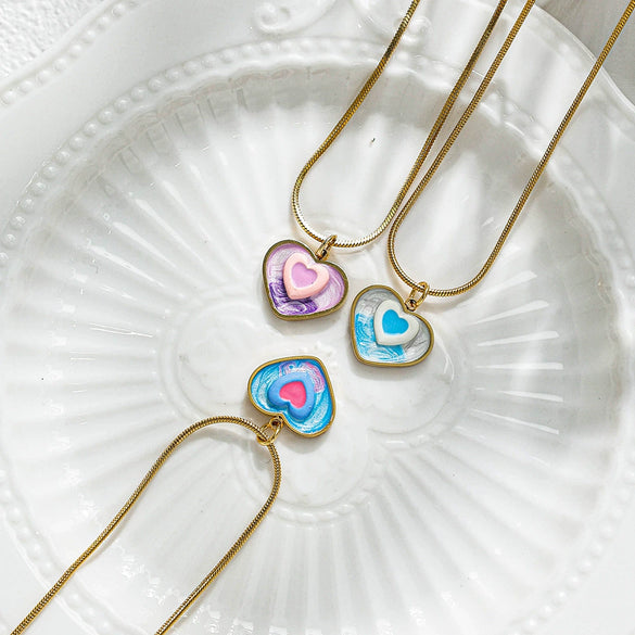 Stainless Steel And Titanium Steel Love Peach Heart Pendant Necklace For Women With Electroplating Simple Fashion Style