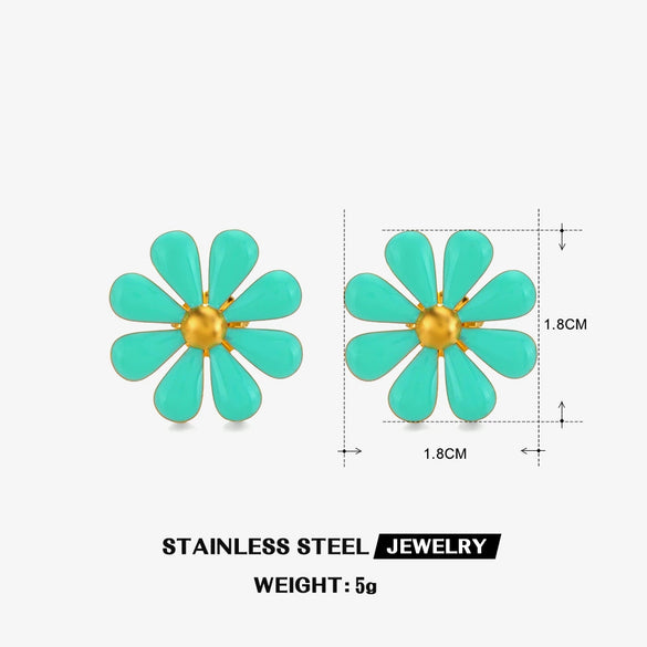 Stainless Steel And Titanium Steel Multicolor Oil Dripping Flower Jewelry Set With Electroplating For Women