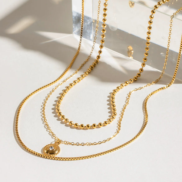 Stainless Steel And Titanium Steel Multilayer Bead Chain With Diamond Stacked Geometric Necklace Electroplated Light Luxury Women's Jewelry